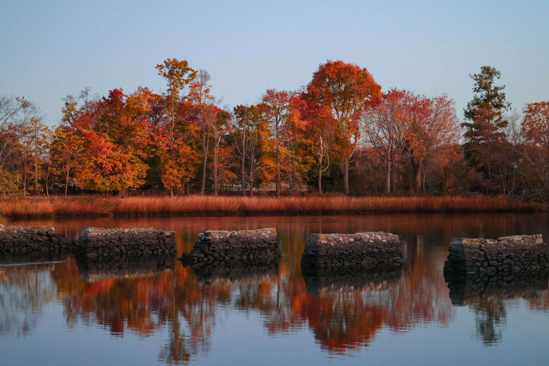 Autumn Connecticut shoreline scenery near Cos Cob, the setting around Greenwich Racquet Club
