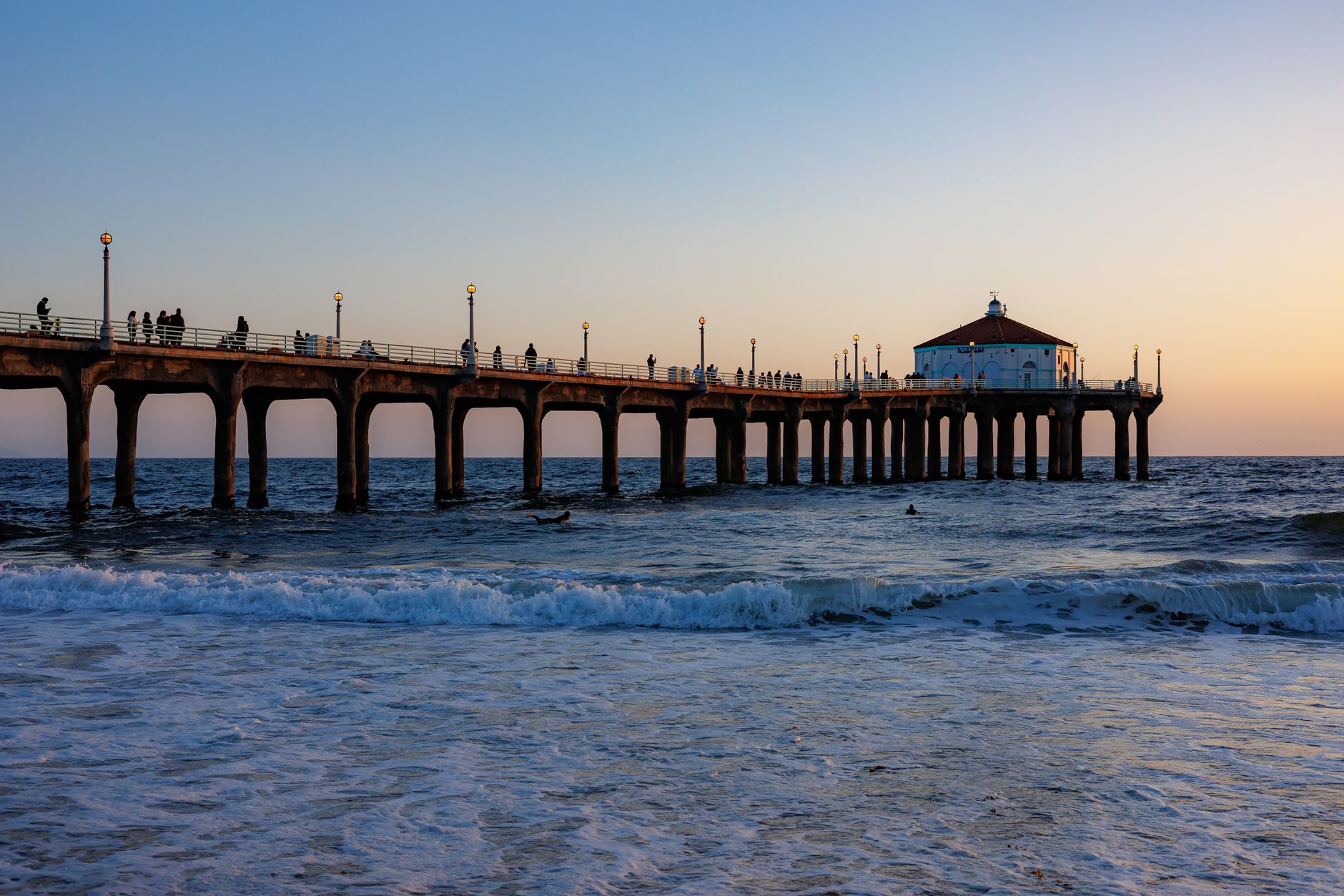 Warm sunset light over the Manhattan Beach coastline, the South Bay setting near Manhattan Country Club