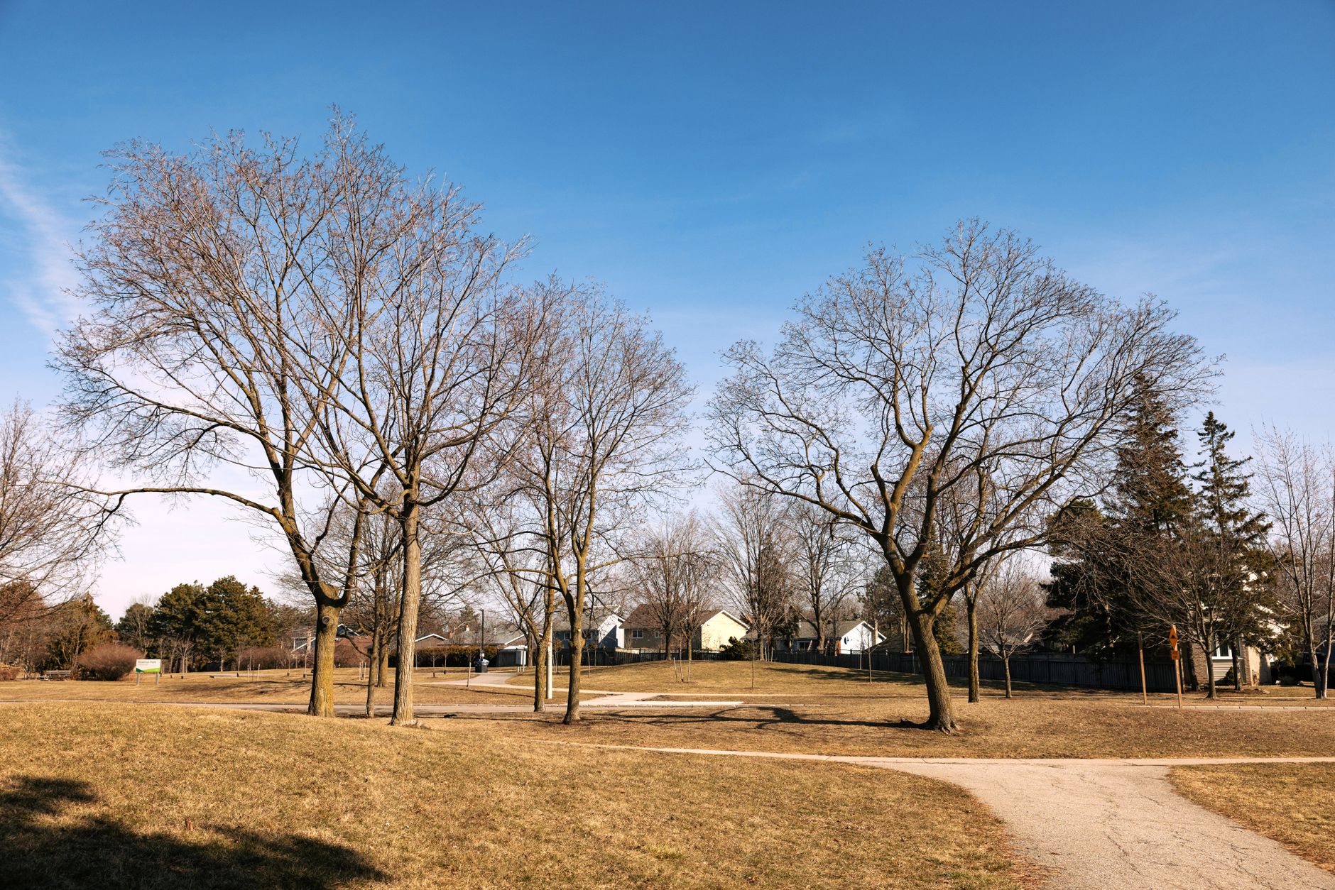 A quiet, green community park in Mississauga near the Quenippenon Meadows tennis courts