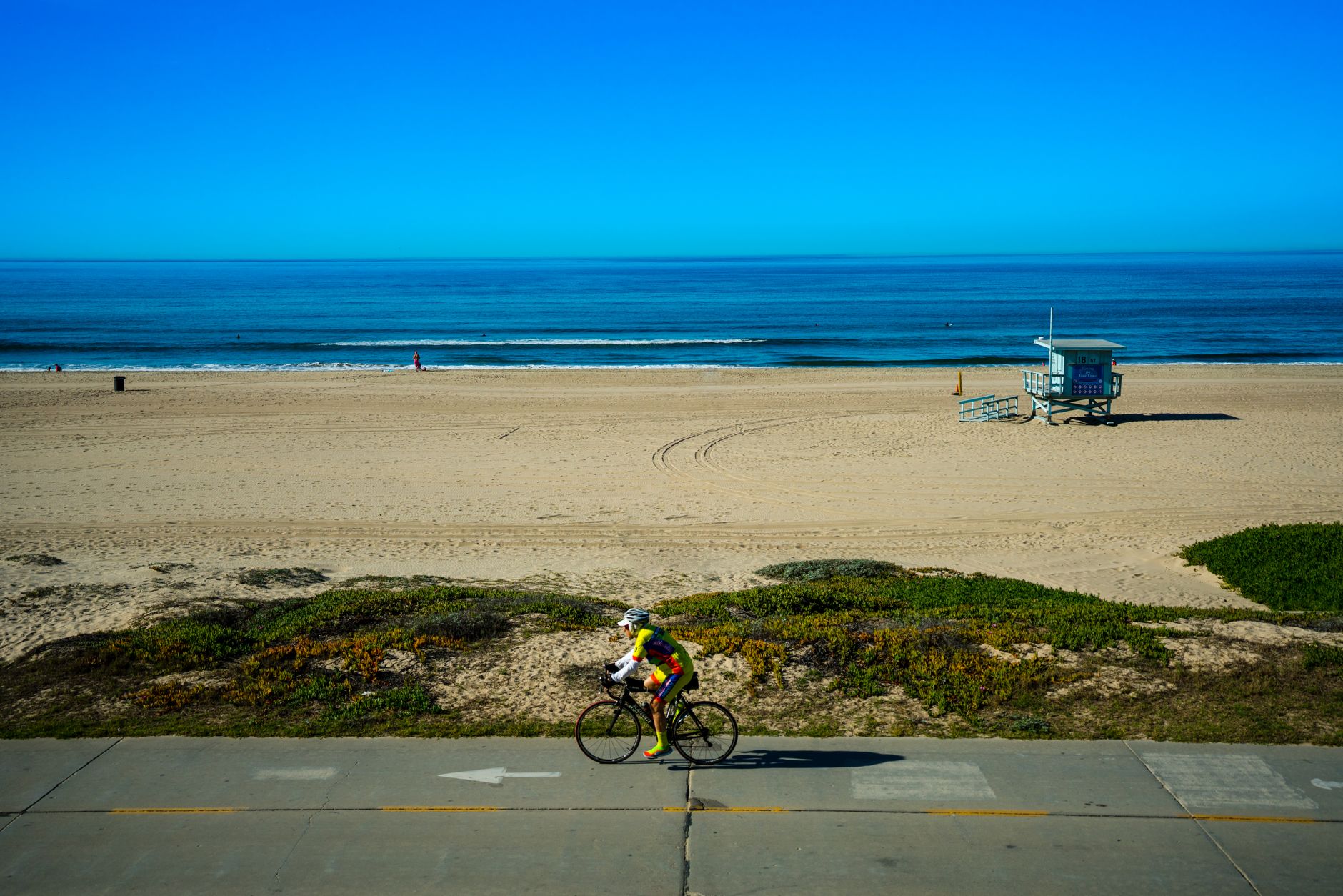 Beach town streets and coastal light in Manhattan Beach, California