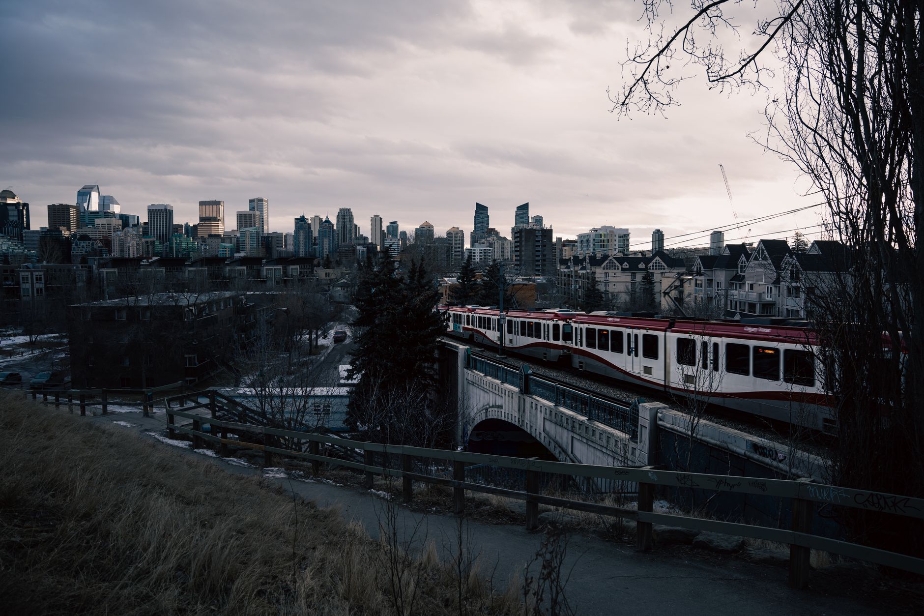 Calgary city-view scenery near Rotary Park's tennis courts