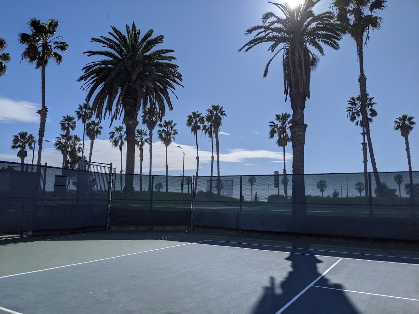 Outdoor hard tennis courts at Ocean View Park in Santa Monica near the beach