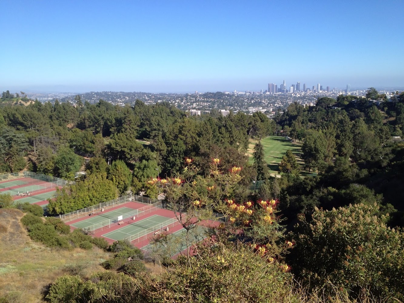 Vermont Canyon tennis courts set in Griffith Park below the Greek Theatre