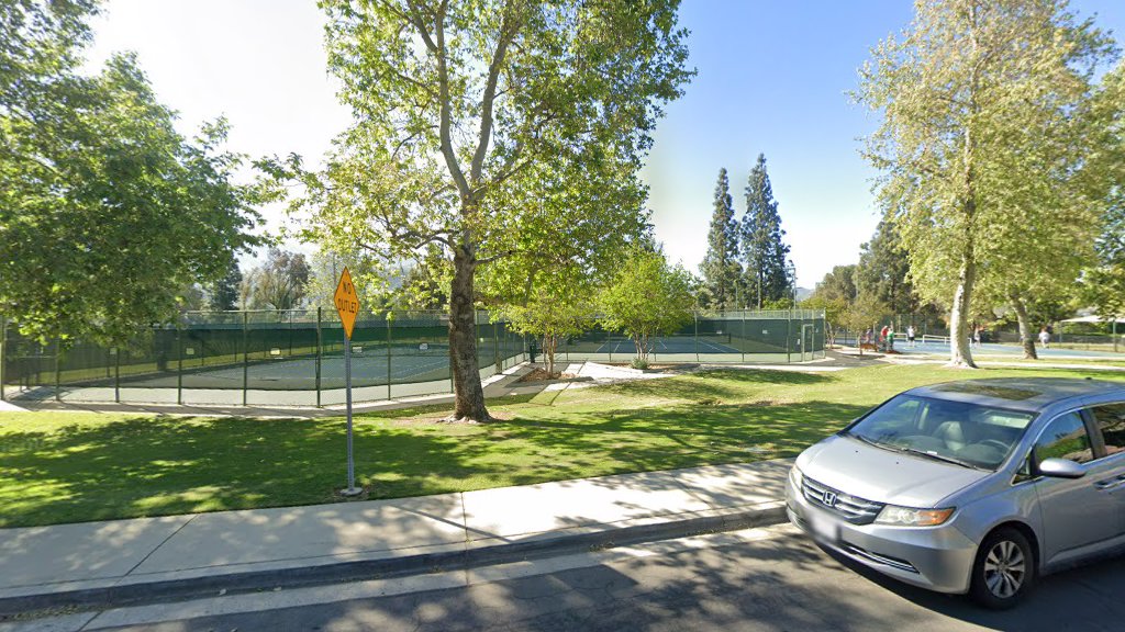 Tennis courts at Brush Canyon Park in Yorba Linda set against the hills